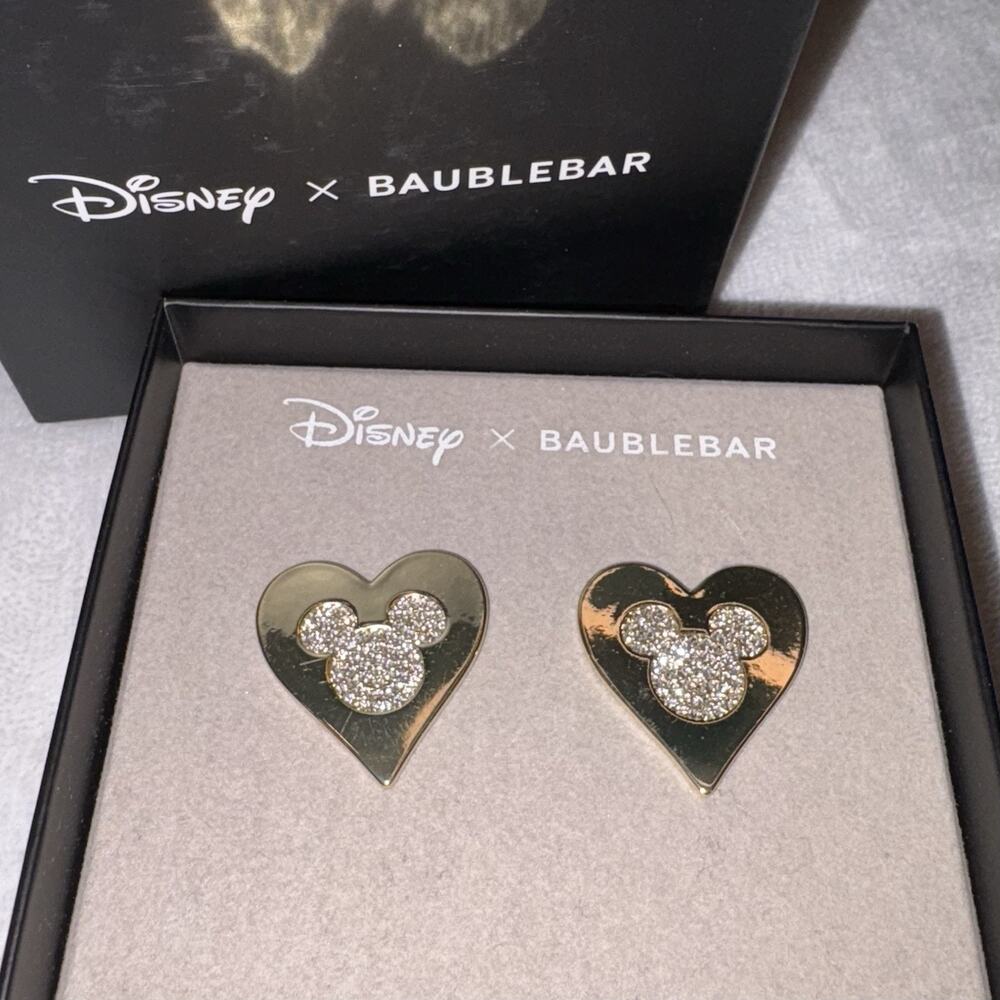 DISNEY X BAUBLEBAR Mickey Mouse Crystal Sparkle Gold-Tone Heart Stud Earrings